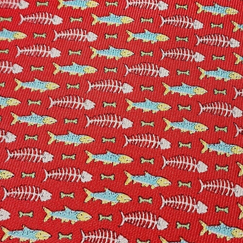 PETER BLAIR FISH BONE FISHING DESIGNER NECKTIE TIE RED 100% SILK MADE IN‎ USA